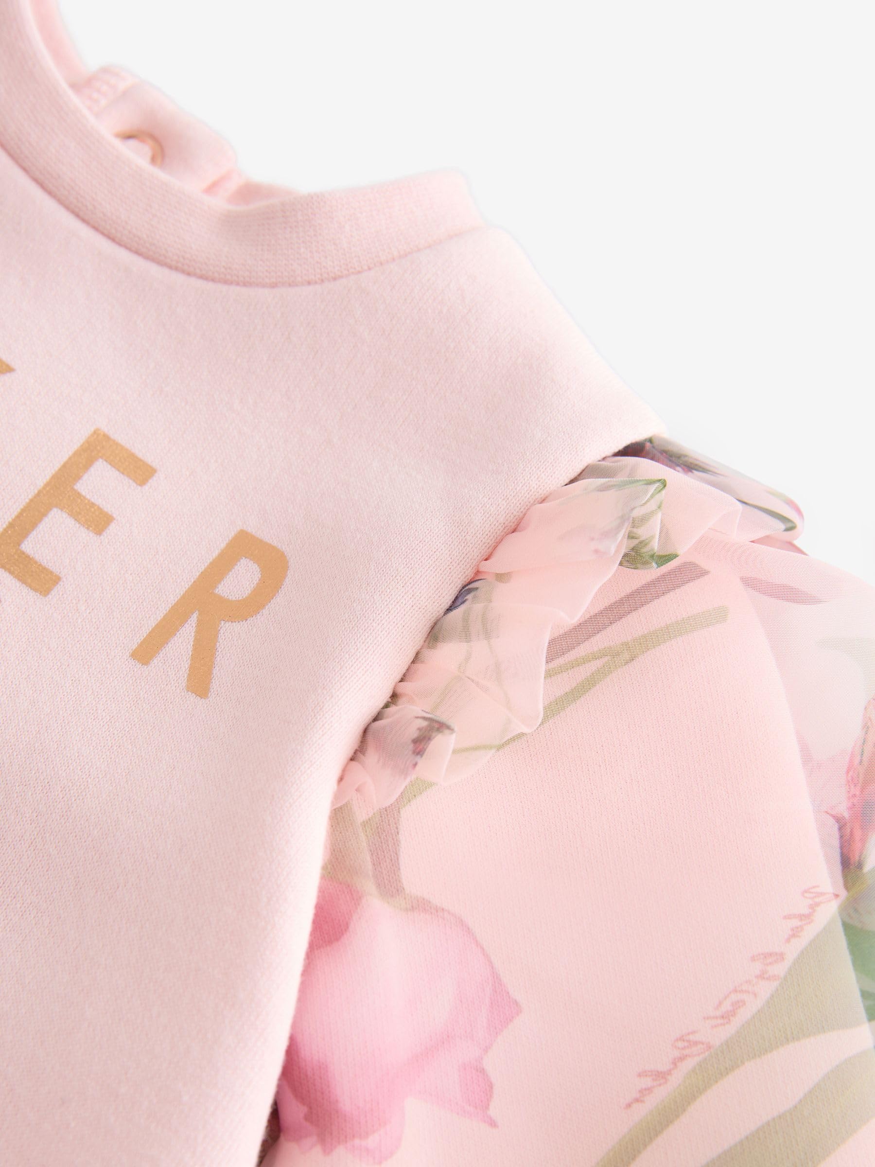 Bebés niña Pelele rosa floral con manga de organza