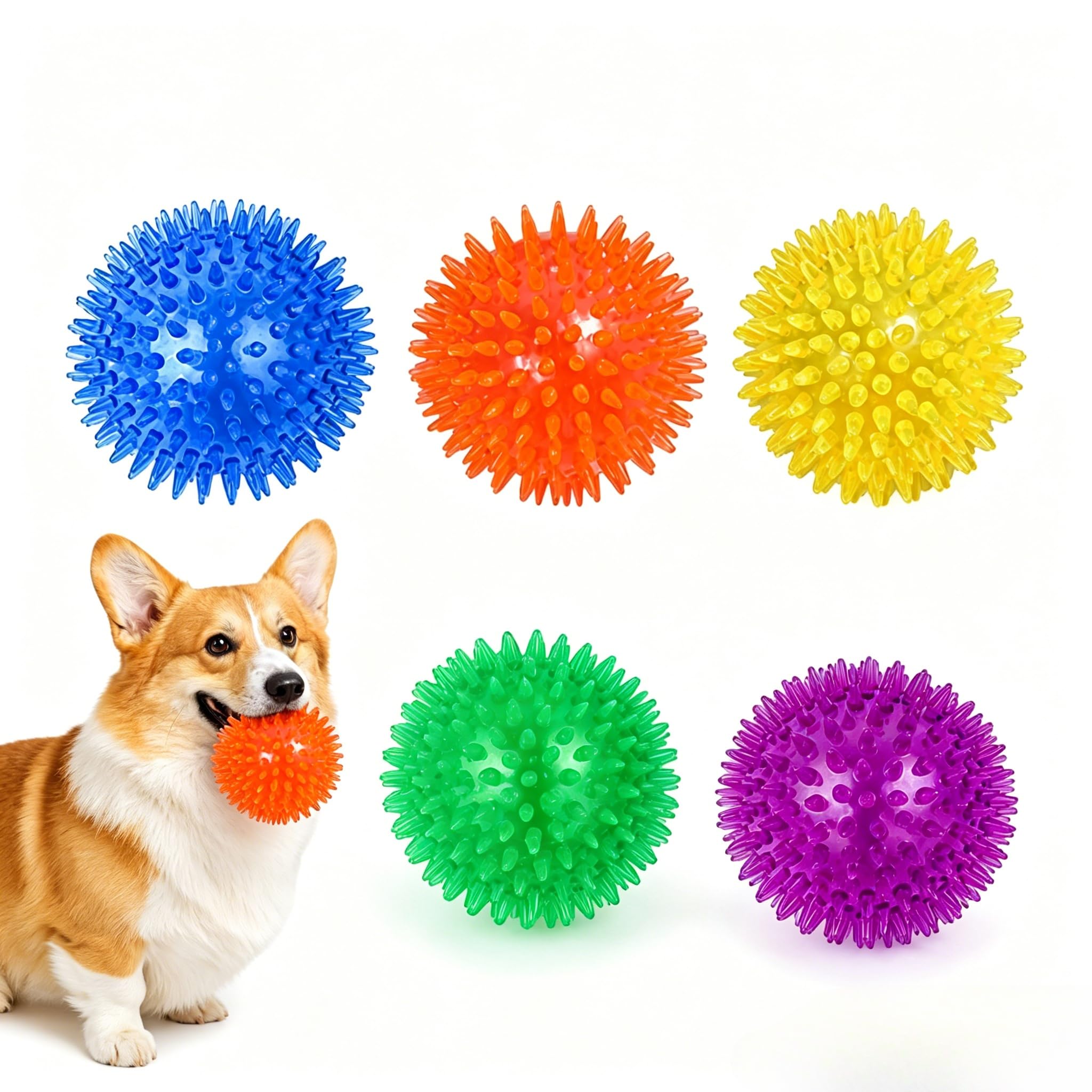 LSYZHX 5 Pack 3.5” Spiky Dog Ball,Squeaky Dog Ball,Indestructible Giggle Spike Chew Balls,Tough Durable Dog Balls for Puppy Teething,Interactive Fetch & Play Toy for Dogs (5 Colors)