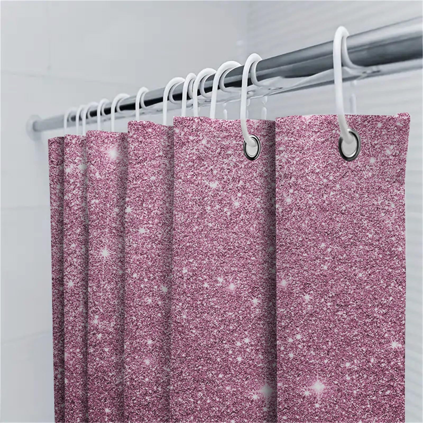 Tenda Doccia Tenda da doccia scintillante Copri tappeto bagno con glitter rosa for arredo Divisorio impermeabile in tessuto poliestere 72x84 pollici(180x180cm)
