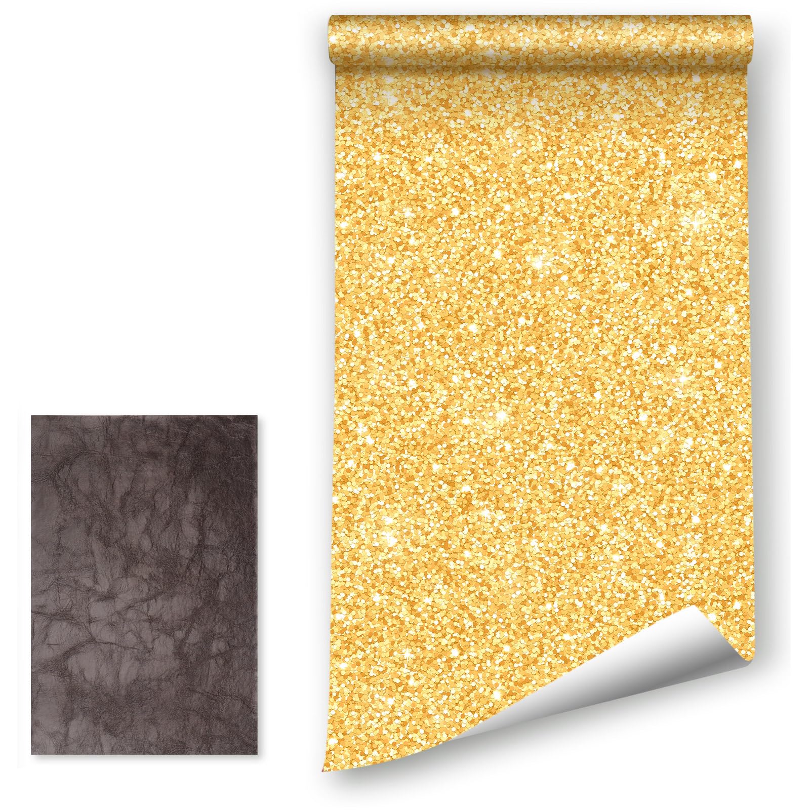 LZH-LP Self Adhesive Wallpaper 41x300CM Gold Sequins Chunky Glitter Wallpaper Peel and Stick Vinyl Paper Sticky Back Removable Wallpaper for Wall Cabinets Decor with Leather Repair Patch