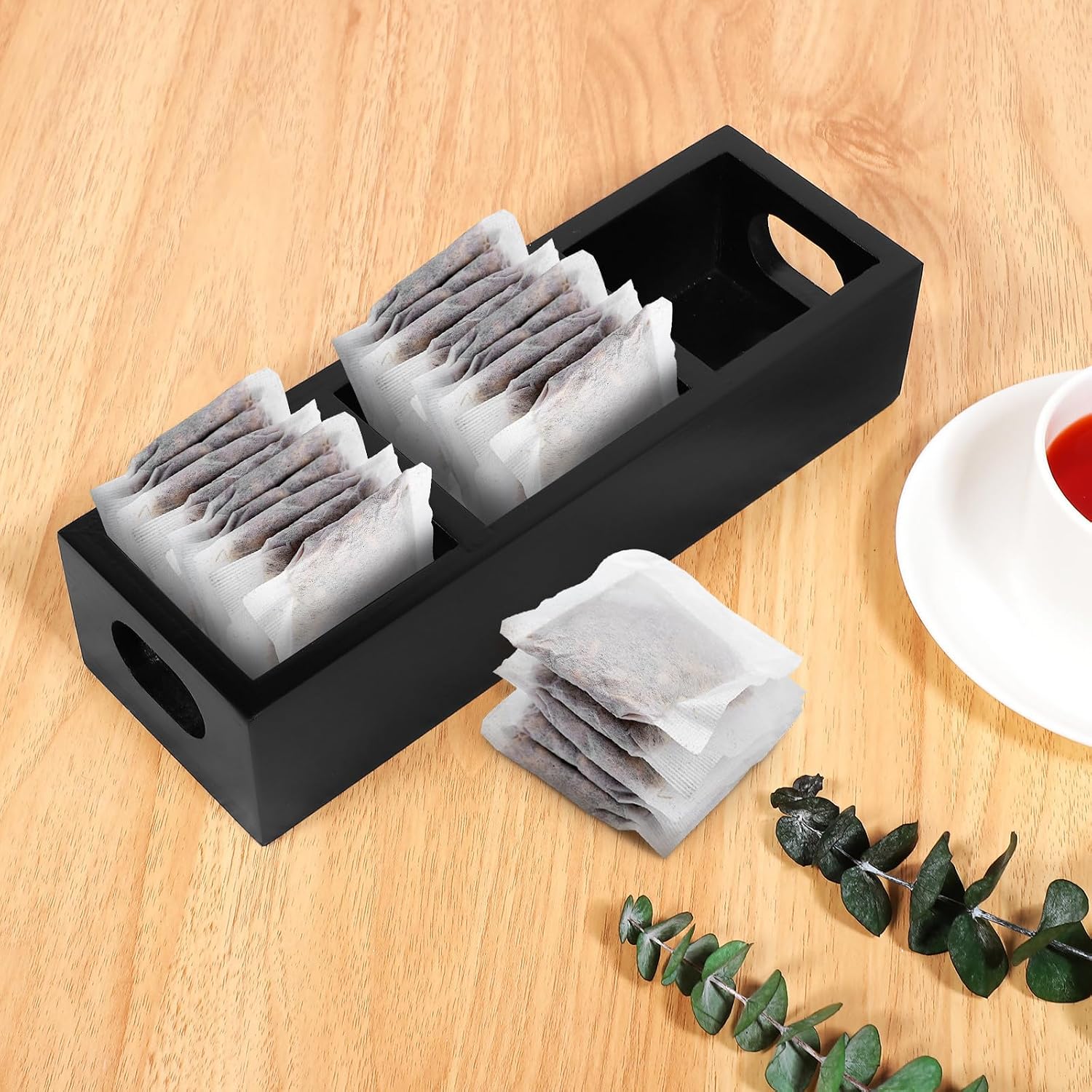 MAGICLULU Wood Tea Bag Organizer Box with Compartments Space-saving Tea Holder for Countertop Smooth Sanded Surface Ample Capacity Storage and Access