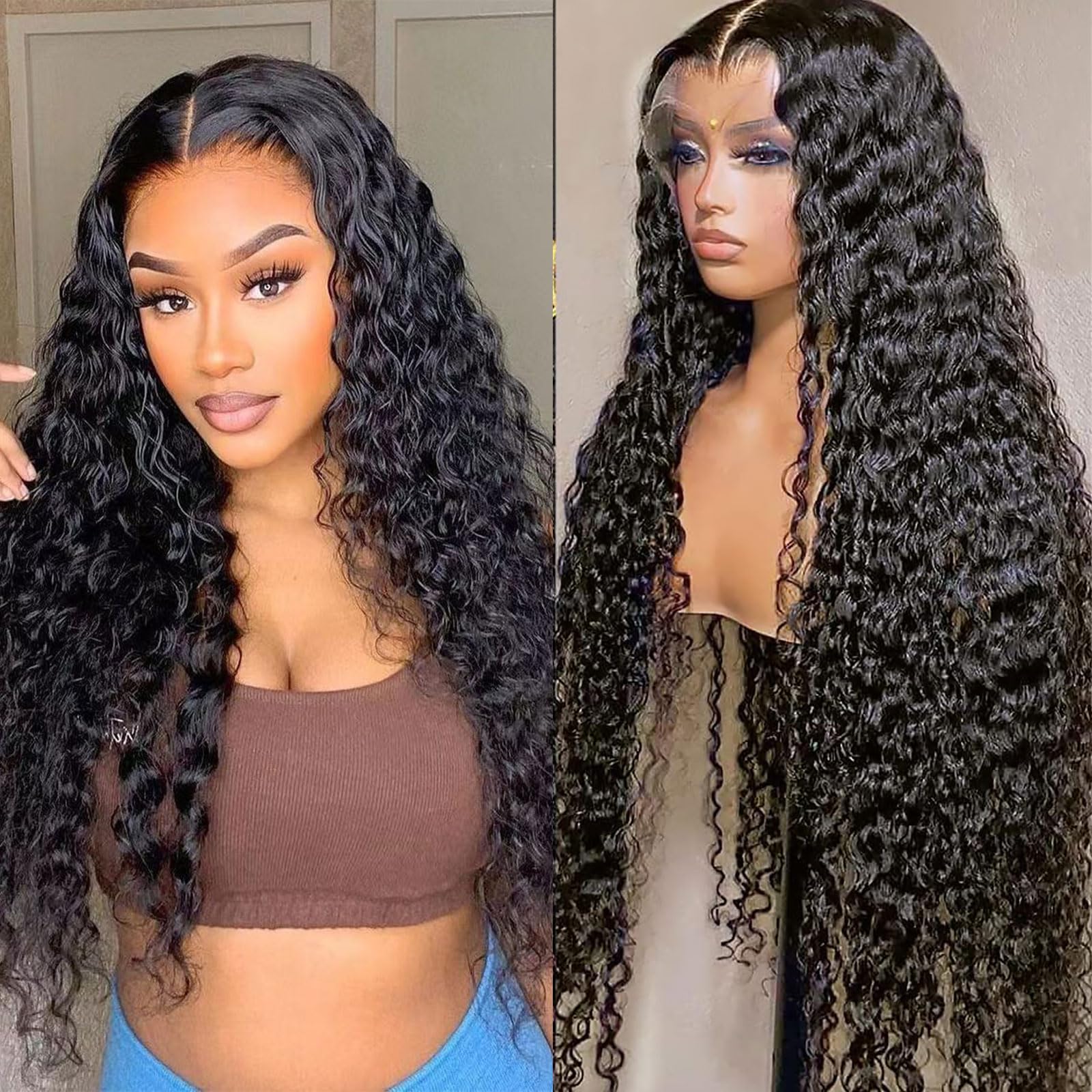 DOSYVI Deep Wave Lace Front Wigs Human Hair 200% Density Pre Plucked 13x6 HD Transparent Lace Frontal Wigs Human Hair For Women Deep Curly human hair