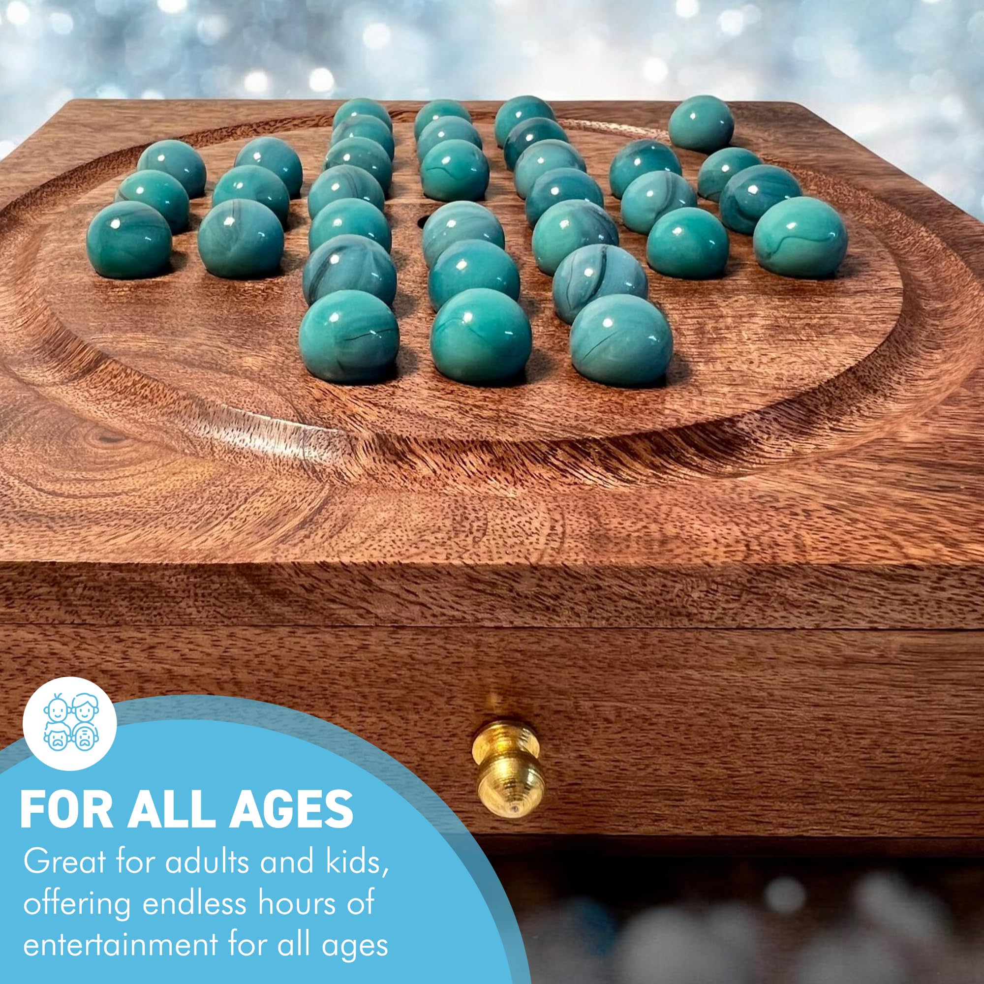 Solitario de madera con cajón para guardar canicas, juegos de viaje, juegos estratégicos y tradicionales, perfecto para adultos y diversión familiar