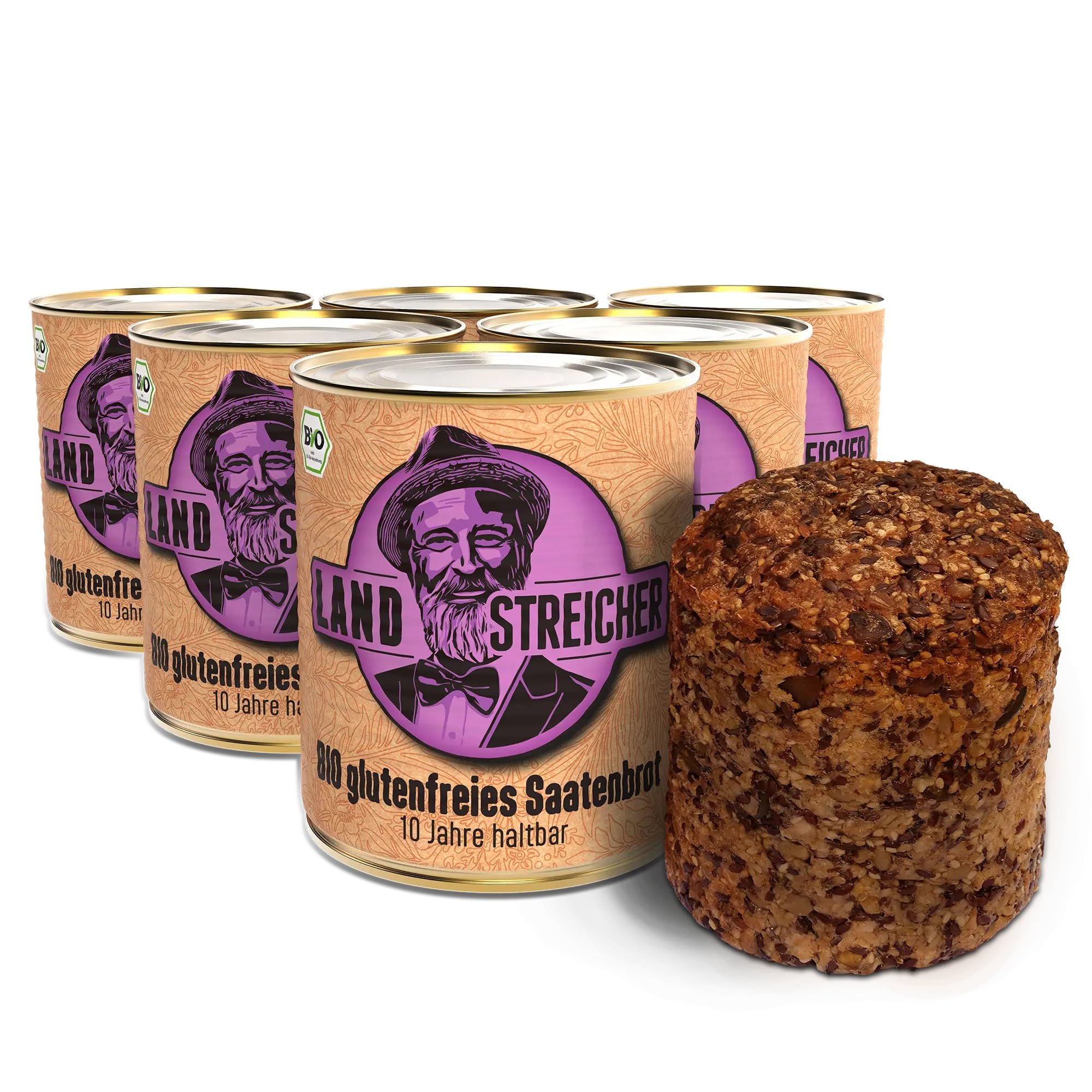 LANDSTREICHER Bio Dosenbrot, Saatenbrot, glutenfrei, 10 Jahre haltbar, 6er Pack (3.600g)