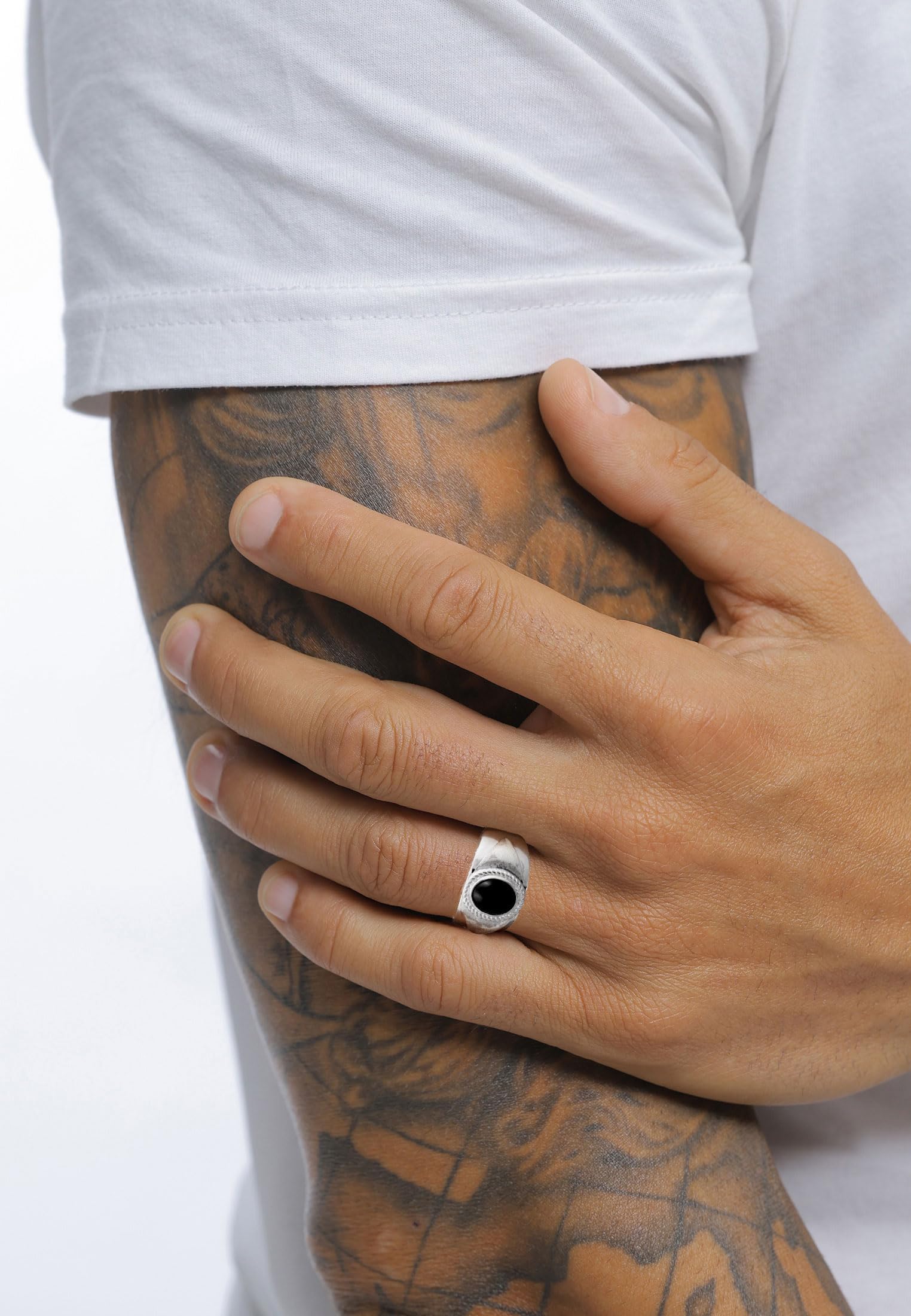 Kuzzoi Anello con sigillo da uomo con onice (10 mm) in argento sterling 925 lucido, anello in argento massiccio stile vintage, per uomini di misura 60-66, 0612143024