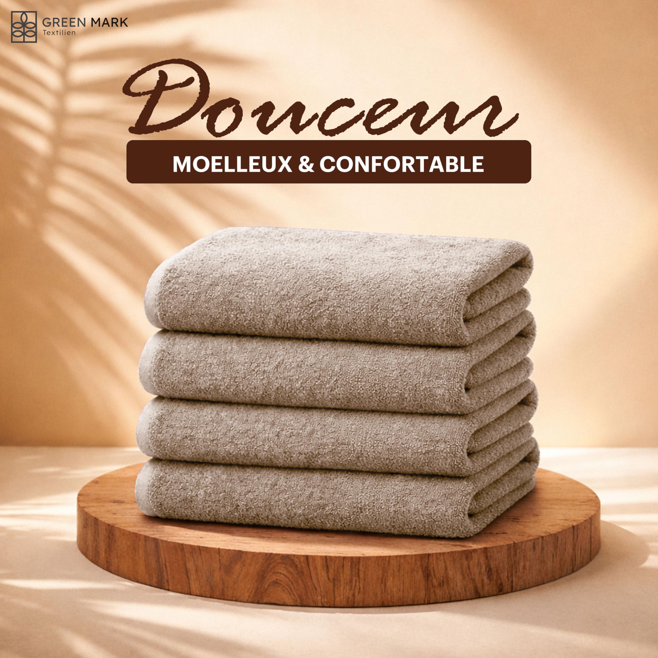 NatureMark Lot de 4 Draps de Douche 100% Coton Doux Absorbants 70x140 cm Sable Beige