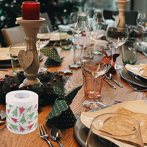 Miniatura 8 de HEALLILY 5 Rolls Merry Christmas Toilet Paper Santa Claus Funny Gag Gift Christmas Tree Toilet Tissue for Stocking Stuffers Party Favors