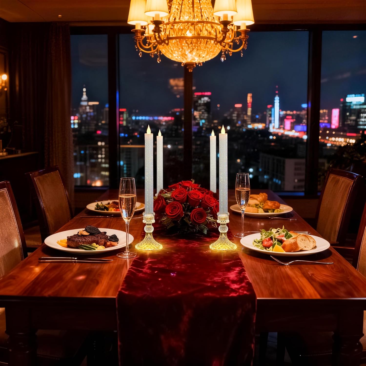 6 Pack Flameless Candles with Diamond Base Light - Hexagon Glass Holder, Remote Timer & Dimmer | Safe LED for Thanksgiving/Xmas Decor, Wedding Centerpiece (Crystallized-Brilliant, 6 Pack)