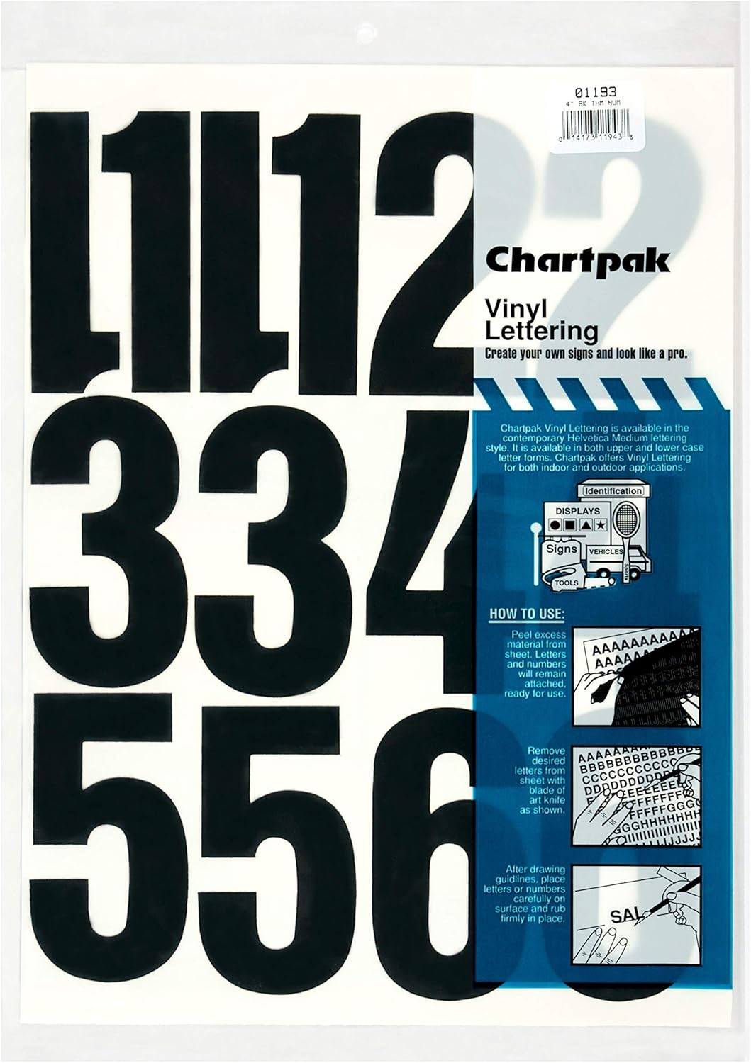 Chartpak Self-Adhesive Vinyl Numbers, 4" High, Black, 23 Per Pack (01193) (Pack of 2)