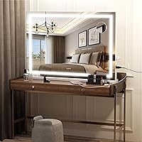 Vista 6 de Hasipu - Espejo de tocador con luces LED, espejo iluminado de maquillaje de 28 x 20 pulgadas, con 3 modos regulables, control por pantalla táctil