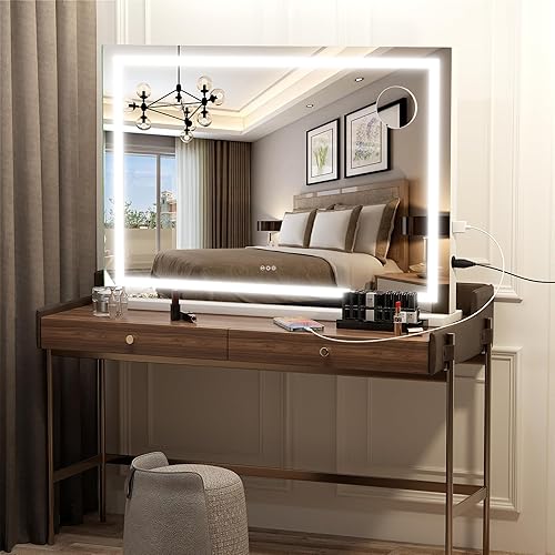Miniatura 6 de Hasipu Espejo de tocador con luces, espejo de maquillaje LED de 28 x 20 pulgadas, espejo de maquillaje iluminado con 3 modos regulables, espejo de