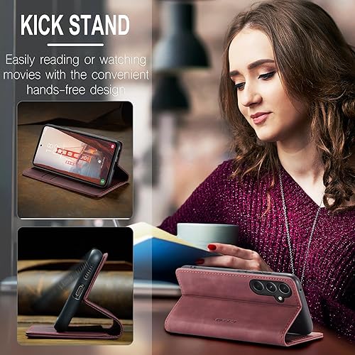 Miniatura 6 de Kowauri Funda tipo cartera de cuero para Samsung Galaxy S23 FE, diseño clásico con ranura para tarjeta y cierre magnético, funda plegable para