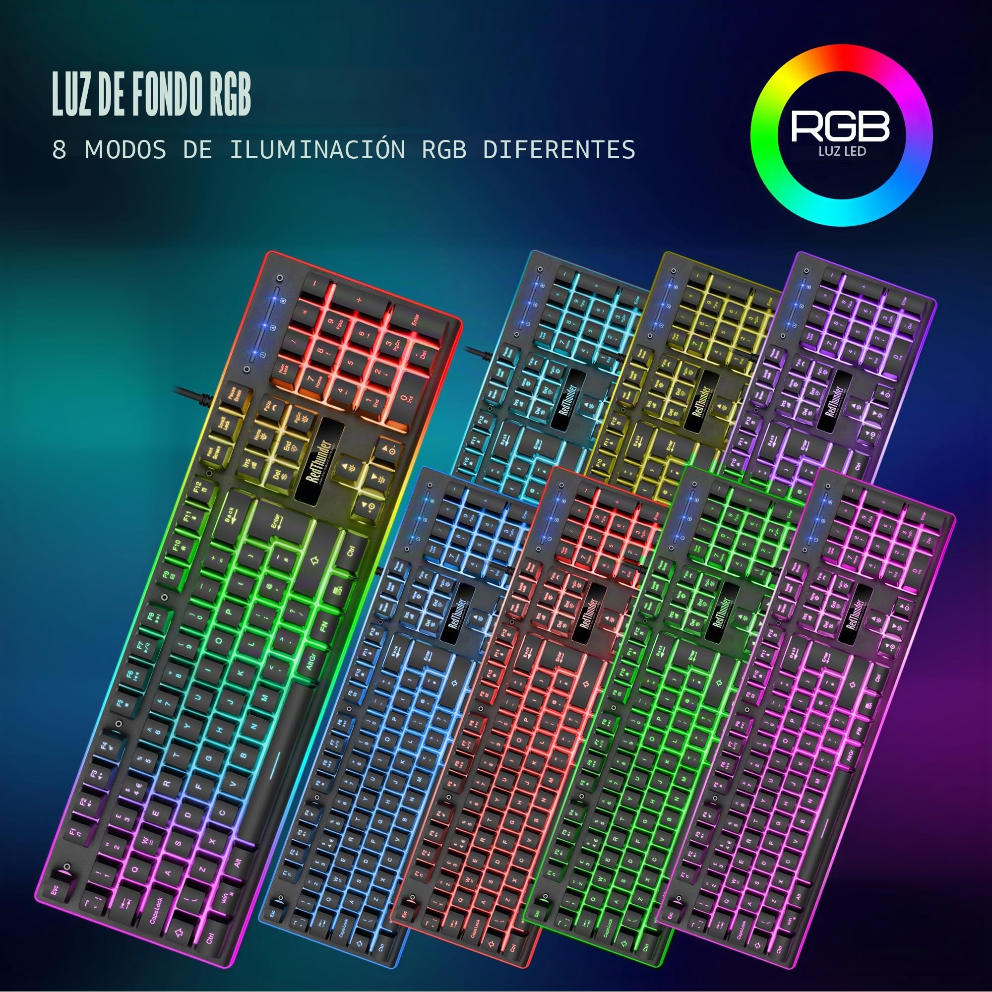 RedThunder K10 Combo de teclado y ratón para juegos con cable, diseño del Reino Unido, tacto mecánico ergonómico teclado antifantasma + ratón 7D 3200 DPI para PC, Mac (negro)
