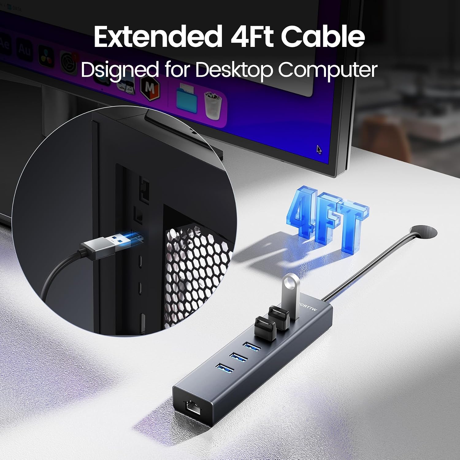 4FT USB to Ethernet Adapter, 7-in-1 USB Hub 3.0 Multiport Adapter with Ethernet 1Gbps & 6 USB 3.0 Port, USB Ethernet Adapter for Desktop, Laptop, MacBook, XPS Windows 3 81W oEmRFbL. AC SL1500