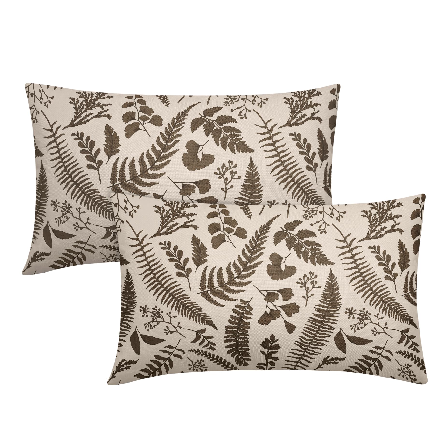 Brown Leaf Plant Lumbar Pillow Covers 12X20 Inch Set of 2 Tropical Fern Herbs Botanical Leaves Floral Decorative Pillow Cases Vintage Cushion Case Farmhouse Home Decor for Couch Sofa Outdoor
