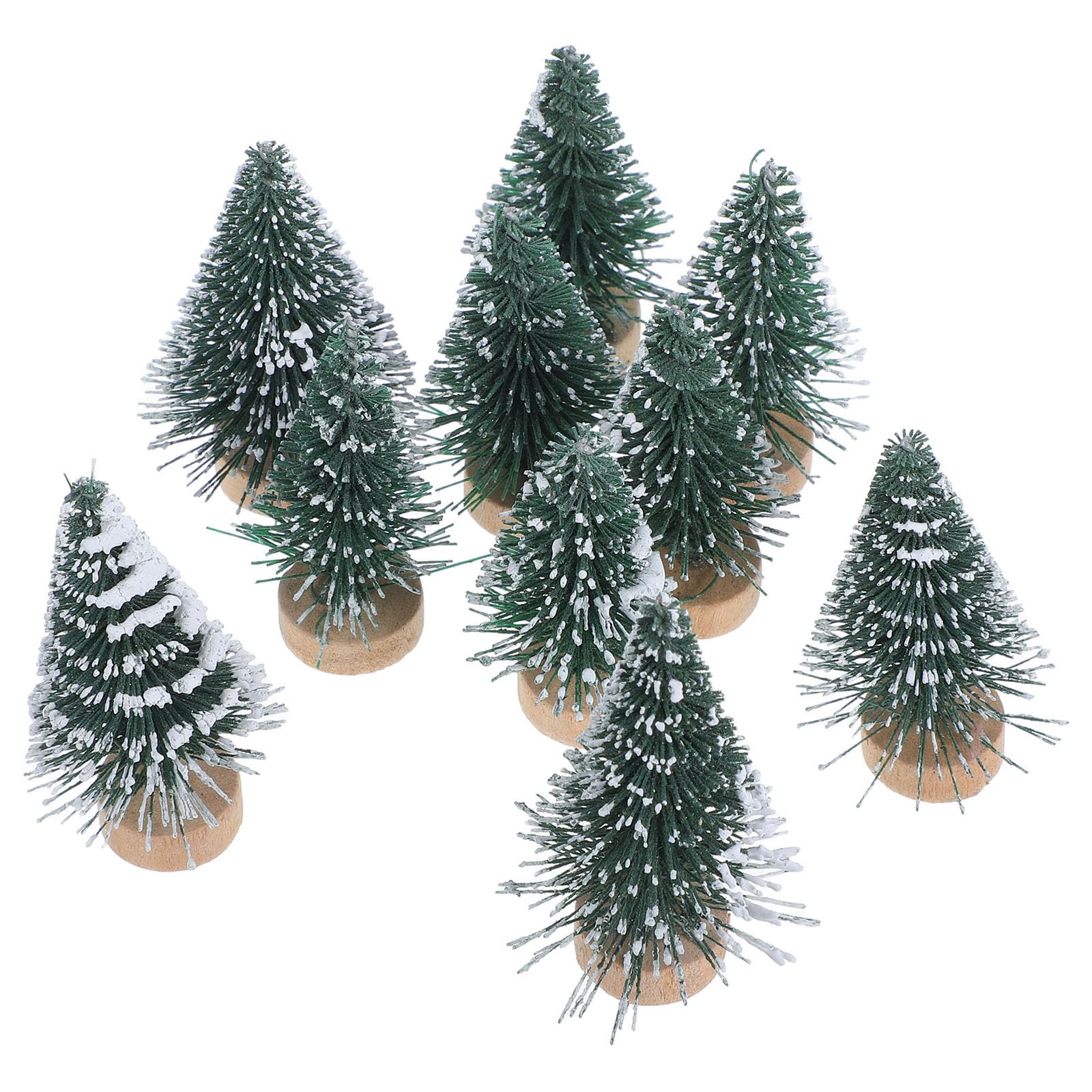 10 Mini Sapins De Noël Artificiels 6,5 Cm - Avec Socle En Bois - Décoration Table, Bureau, Maison - Lot économique
