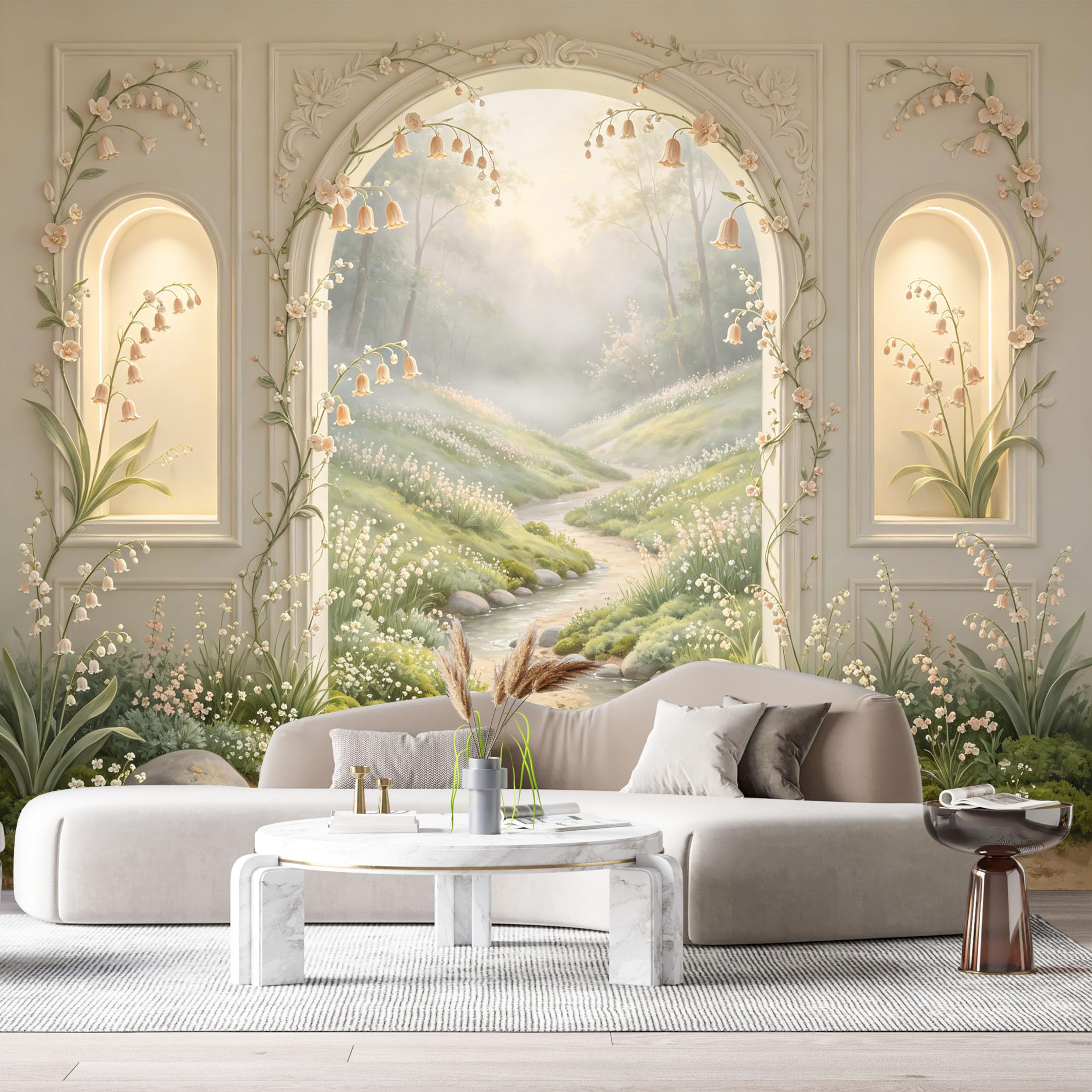 Custom Size Wall Murals Neoclassical Archway Meadow River 3D Trompe L'Oeil SelfAdhesiveWall Fabric Removable Wallpaper Wall Decor for Living Room Bedroom Bathroom