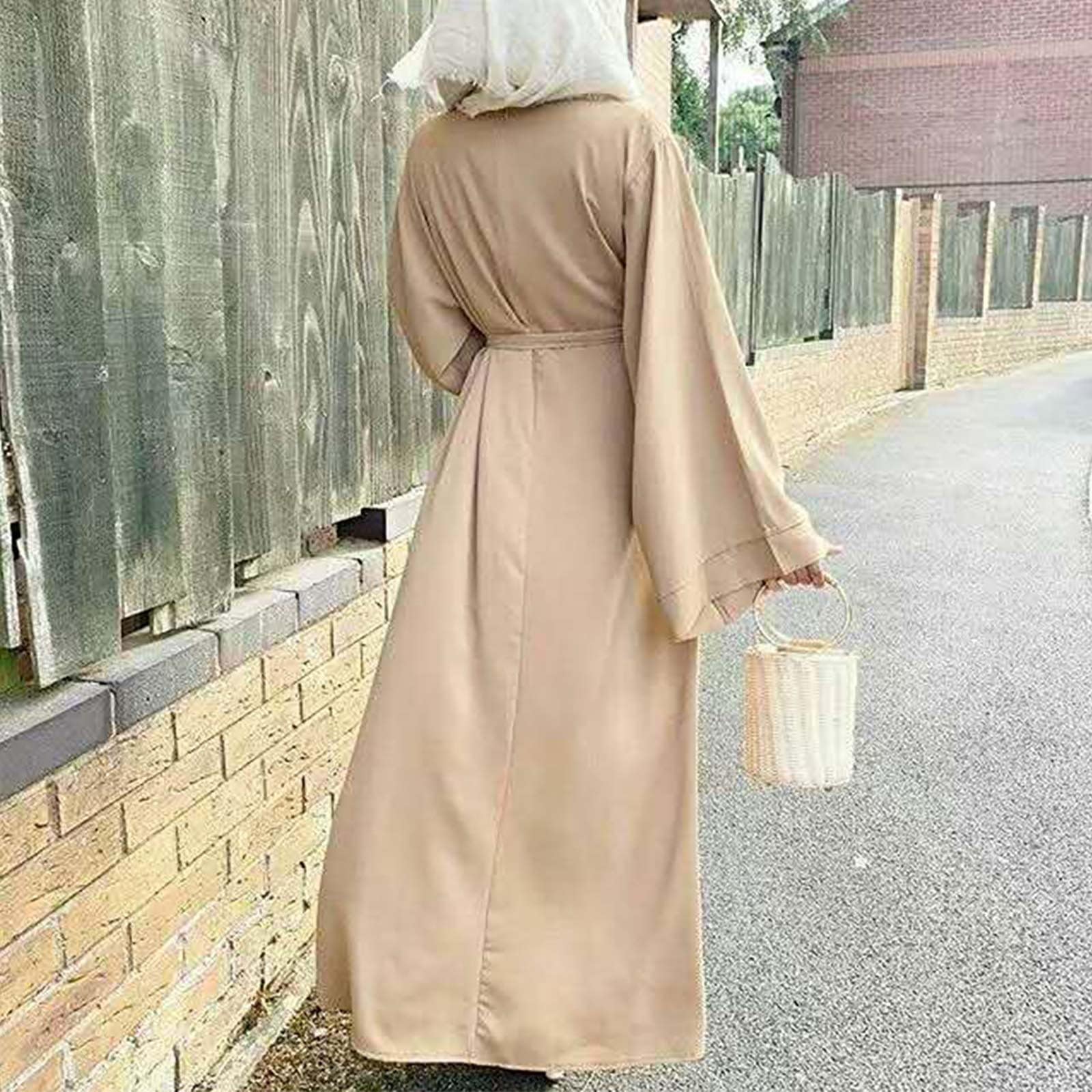 Kaftan Musulmana Ramadán para Mujer Manga Larga Suelto Islamic Abaya Kaftan Largo Túnica Mujer Dubai Oriente Trajes para Eid Ramadán Ramadán Vestido con pañuelo