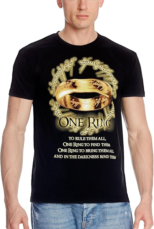 Elbenwald Herr der Ringe TShirt Der Eine Ring mit Inschrift Frontprint schwarz Amazon.de