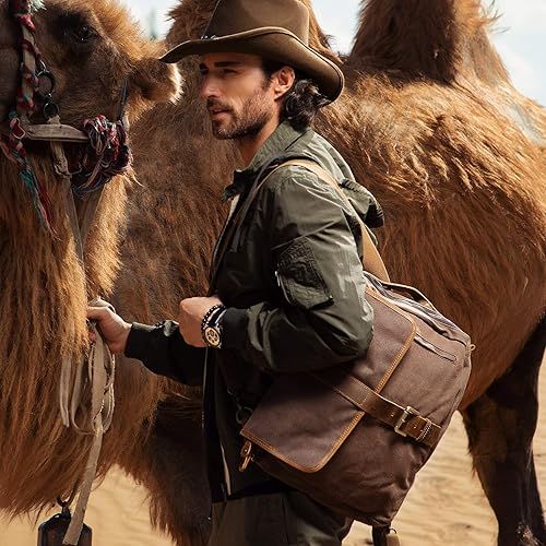 Miniatura 5 de Mochila de lona encerada para hombre Casual 15.6" Mochila para portátil, bronce, Mochilas de mochila