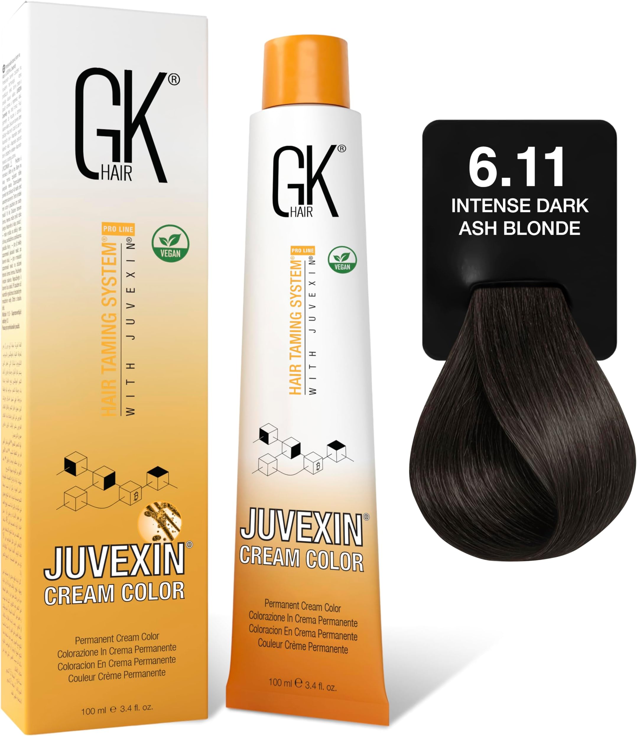 Color Cream Intense Ash - 6.11 Dark Ash Blonde – 100% Grey Coverage Semi, Demi or Permanent Results 8–10 Vol Semi 20-30-40 Vol Permanent – Salon Quality Hair Dye – For Women & Men 100ml