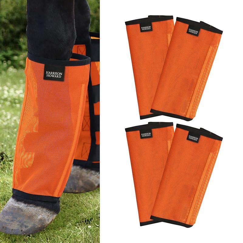 Botas contra moscas para cavalos Harrison Howard com tela ventilada e proteção UV, Mini, Orange, pacote com 4