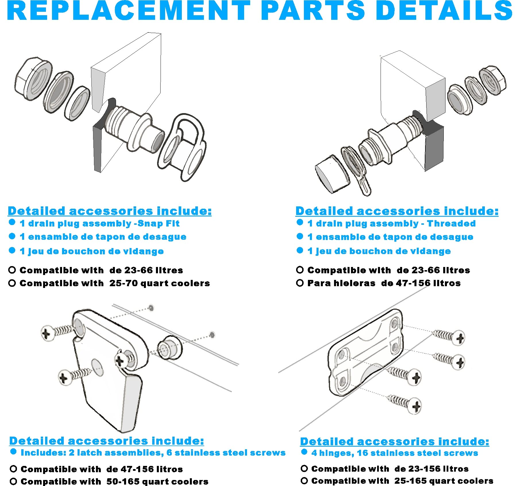 Buy Cooler Replacement Parts Kit, Ice Chest Plastic Hinges, Latch Posts