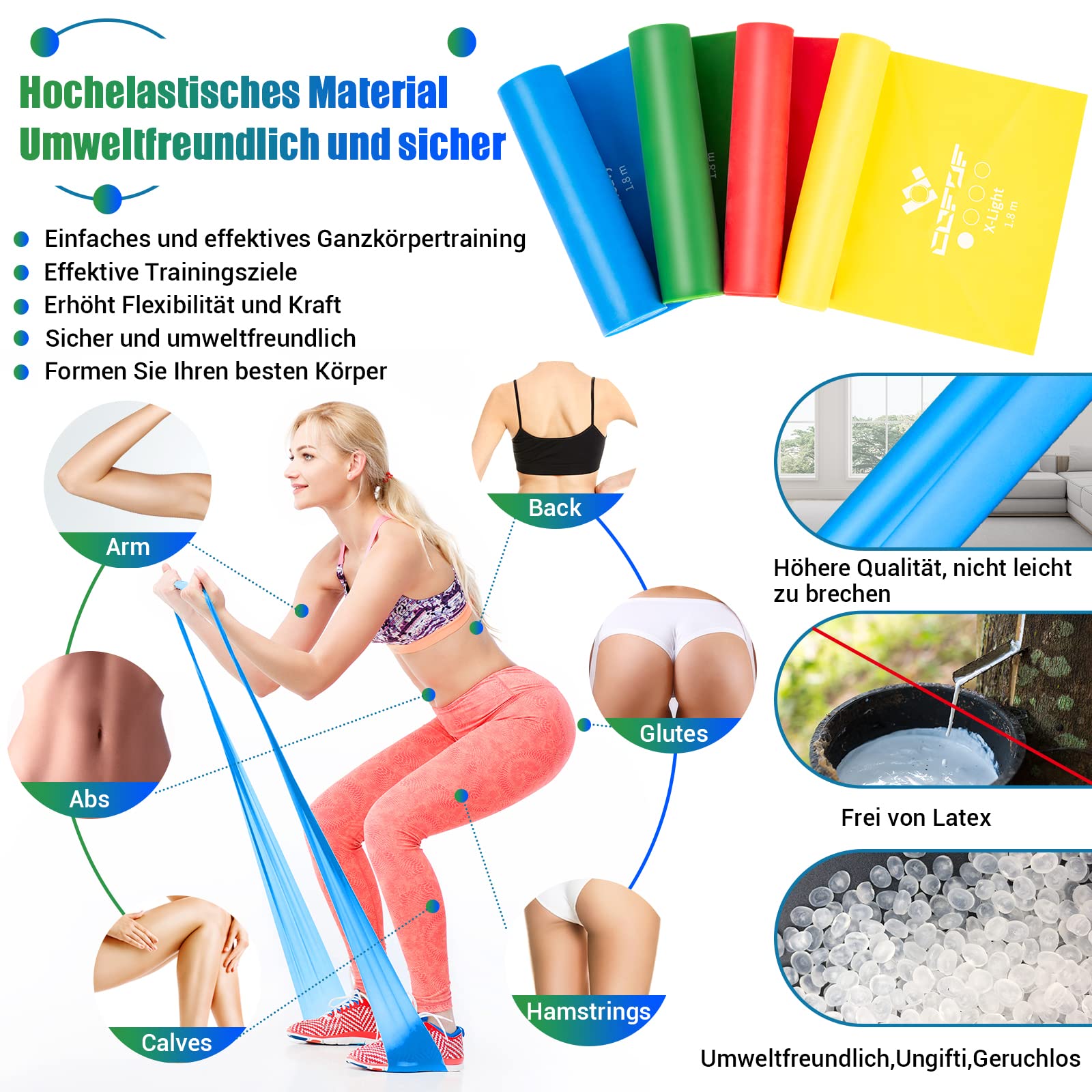 COFOF Bande Elastiche Fitness, [4 pezzi] Fasce Elastiche Fitness con 4 livelli di Resistenza, dodati di una borsa per il trasporto e istruzioni per gli esercizi, ideali per Yoga, Pilates, Fisioterapia
