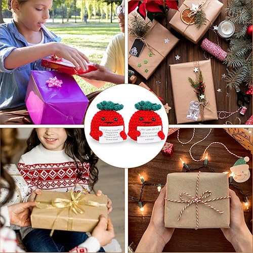 Miniatura 7 de BOXOB 2 piezas de tomate positivo divertido, mini tomate positivo de punto, inspirador positivo, papa, creativo, lindo, de lana, positivo, juguete