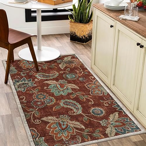 Miniatura 86 de Morebes Alfombras florales para puerta de entrada interior, alfombra pequeña de 2 x 3 pulgadas, antideslizante, alfombras de cachemira lavables