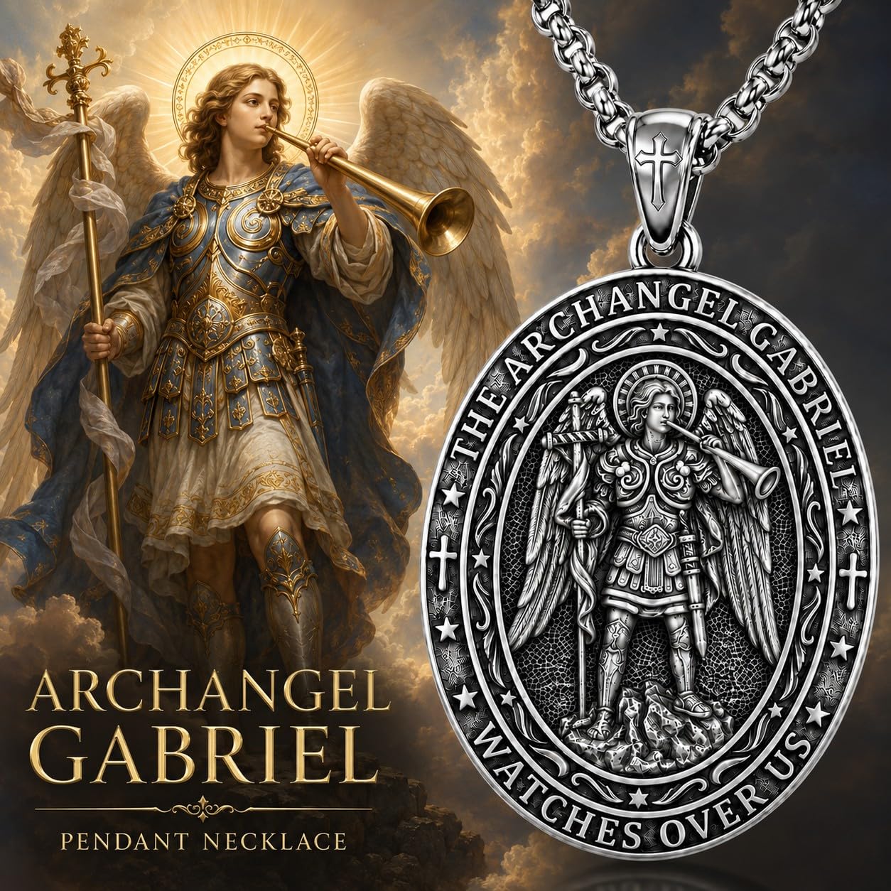 Collana con ciondolo cattolico in argento con medaglietta