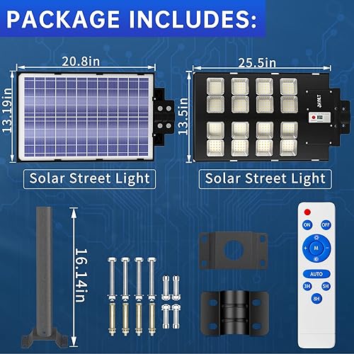 Miniatura 6 de JAYNLT Y-3000W - Luces solares de calle para exteriores, 300000LM 6500K luces de estacionamiento comercial del atardecer al amanecer, lámparas de
