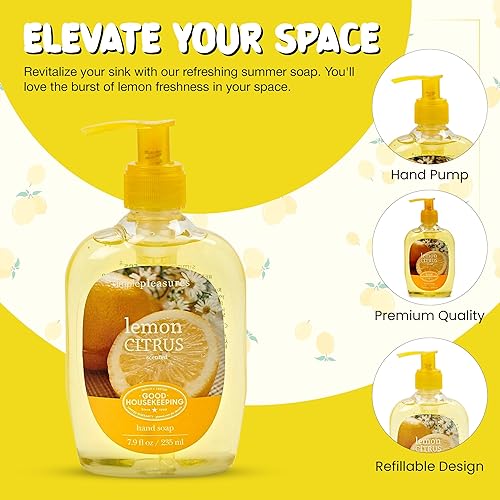 Miniatura 5 de SIMPLE PLEASURES Colección de jabón de manos de alta calidad, aroma a limón, botella de 7.9 onzas con repuesto jumbo de 61.4 onzas, aprobado por el