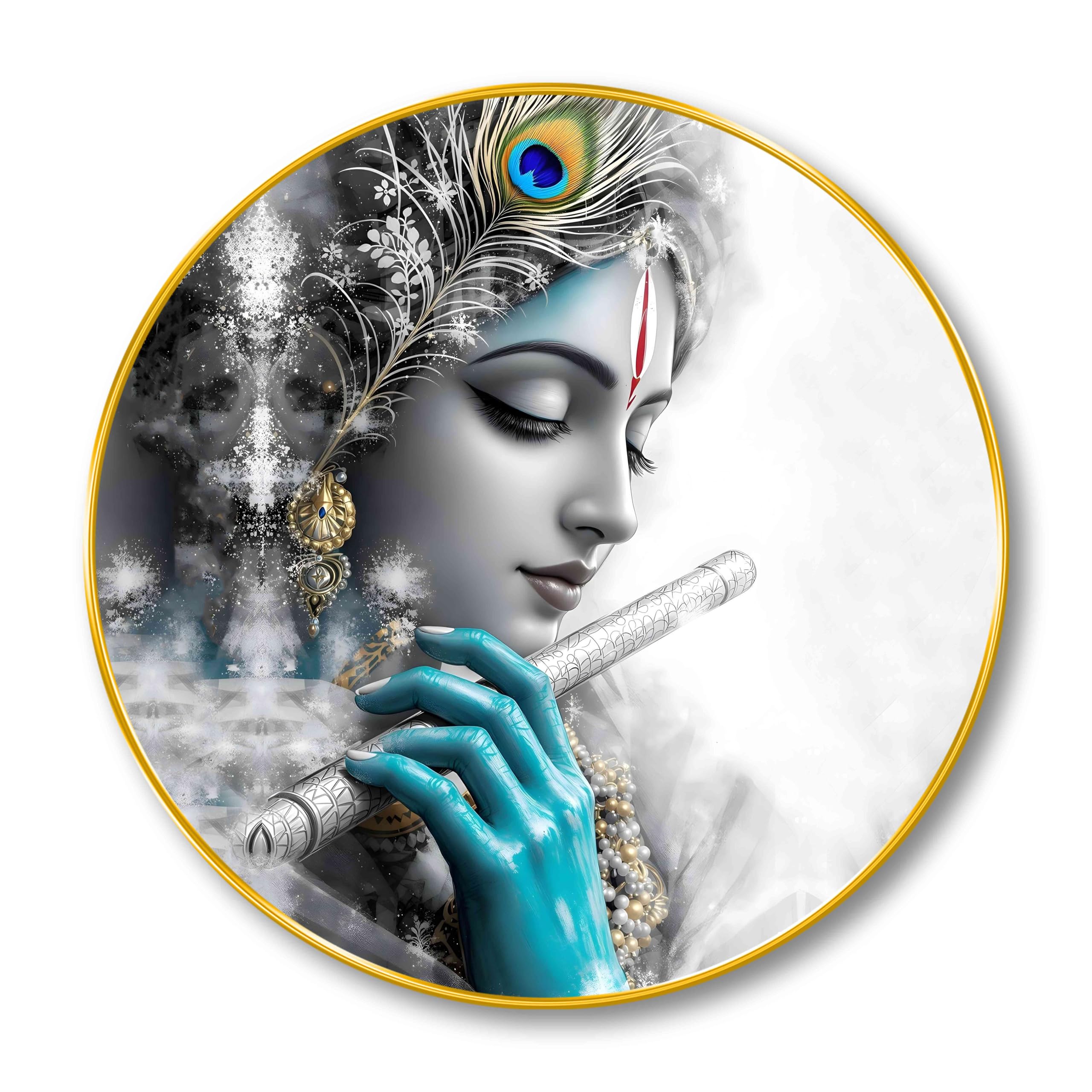 絵画 flk041114 SAF Monochrome Lord Krishna with Flute Wall Painting – Black
