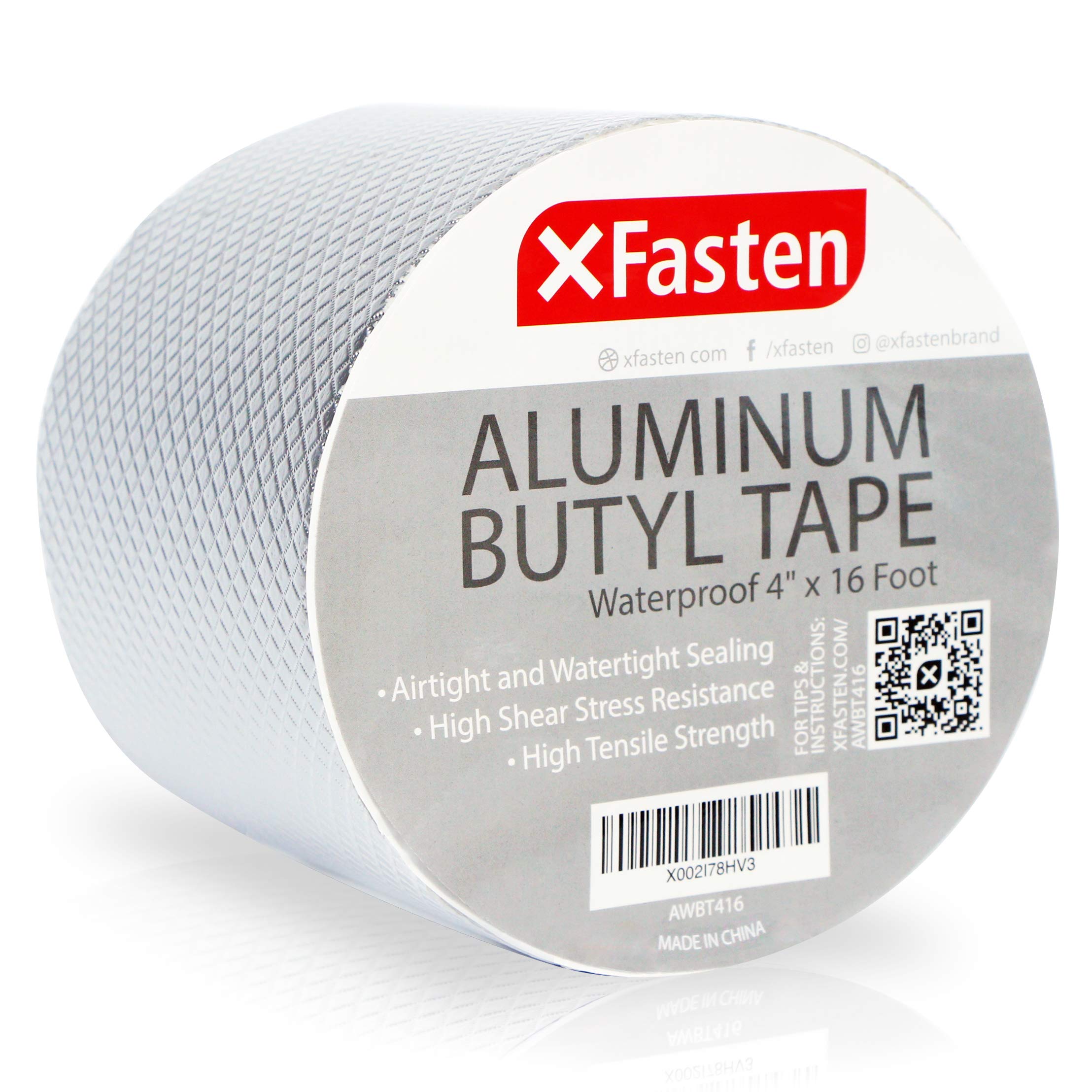 XFasten Super Waterproof Aluminum Butyl Tape, 4Inch x 16Foot