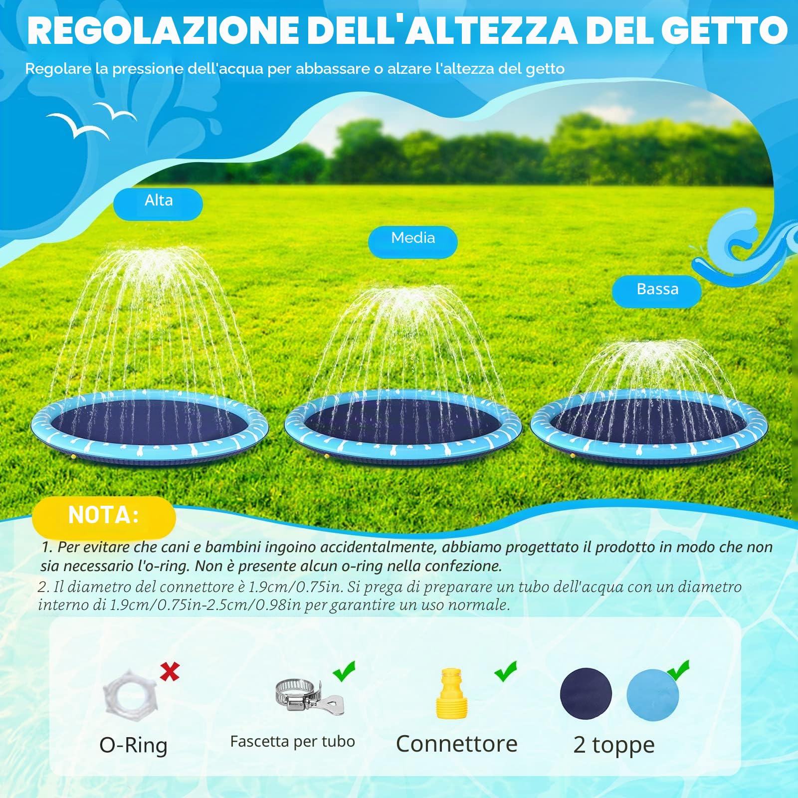 Nobleza Piscina per Cani Grandi, D170 cm/67 in, Piscina Cane di Taglia Grande, Tappetino Gioco d'Acqua per Cani, 0.55cm Addensato Antiscivolo Splash Pad per L'estate, Giardino, All'aperto