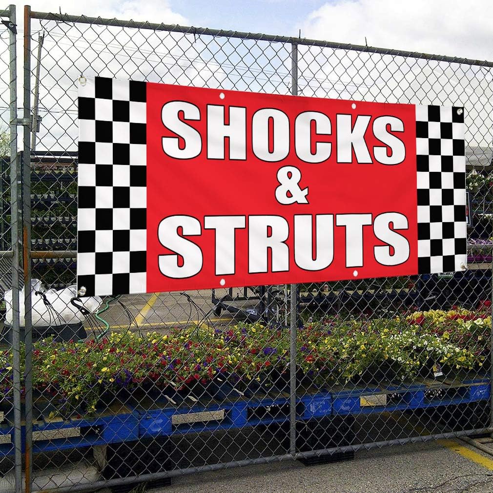 Vinyl Banner Sign Shocks & Struts Auto Body Shop Car Repair Marketing Advertising Red - 24inx48in, 4 Grommets, Set of 2