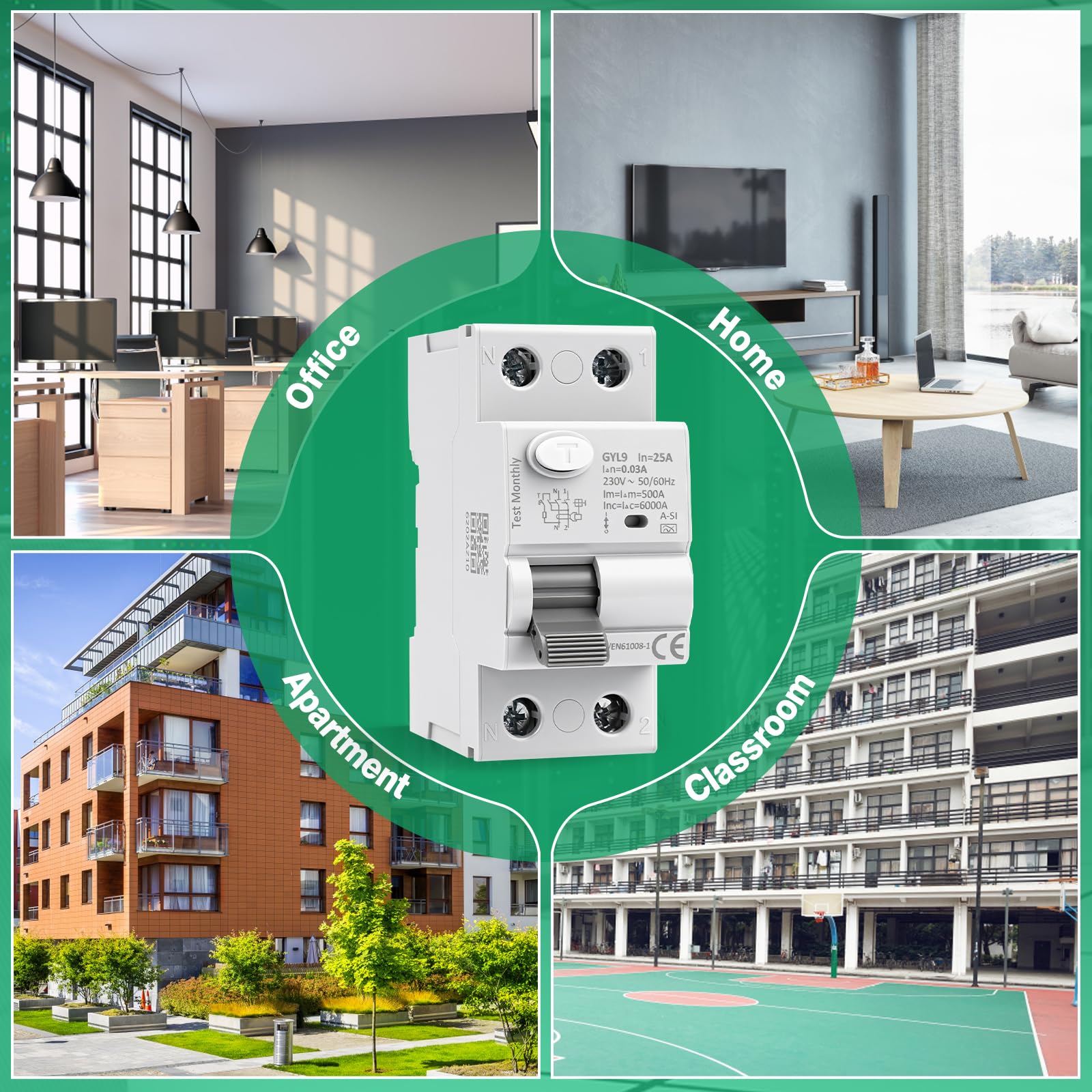 Disjoncteur différentiel 30mA 25A 2 pôles Type A-SI | électromagnétique super immunisé 2P 6kA RCCB AC230V interrupteur différentiel avec protection contre les fuites électriques
