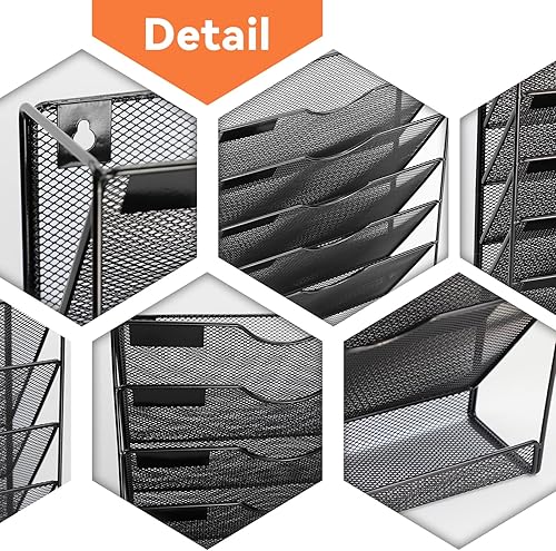 Miniatura 3 de Organizador de archivos colgante de malla de 6 niveles, organizador vertical de archivos de pared, soporte de archivos de pared para oficina,