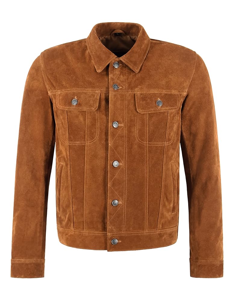 Trucker Men's Tan Suede Leather Jacket Classic Western