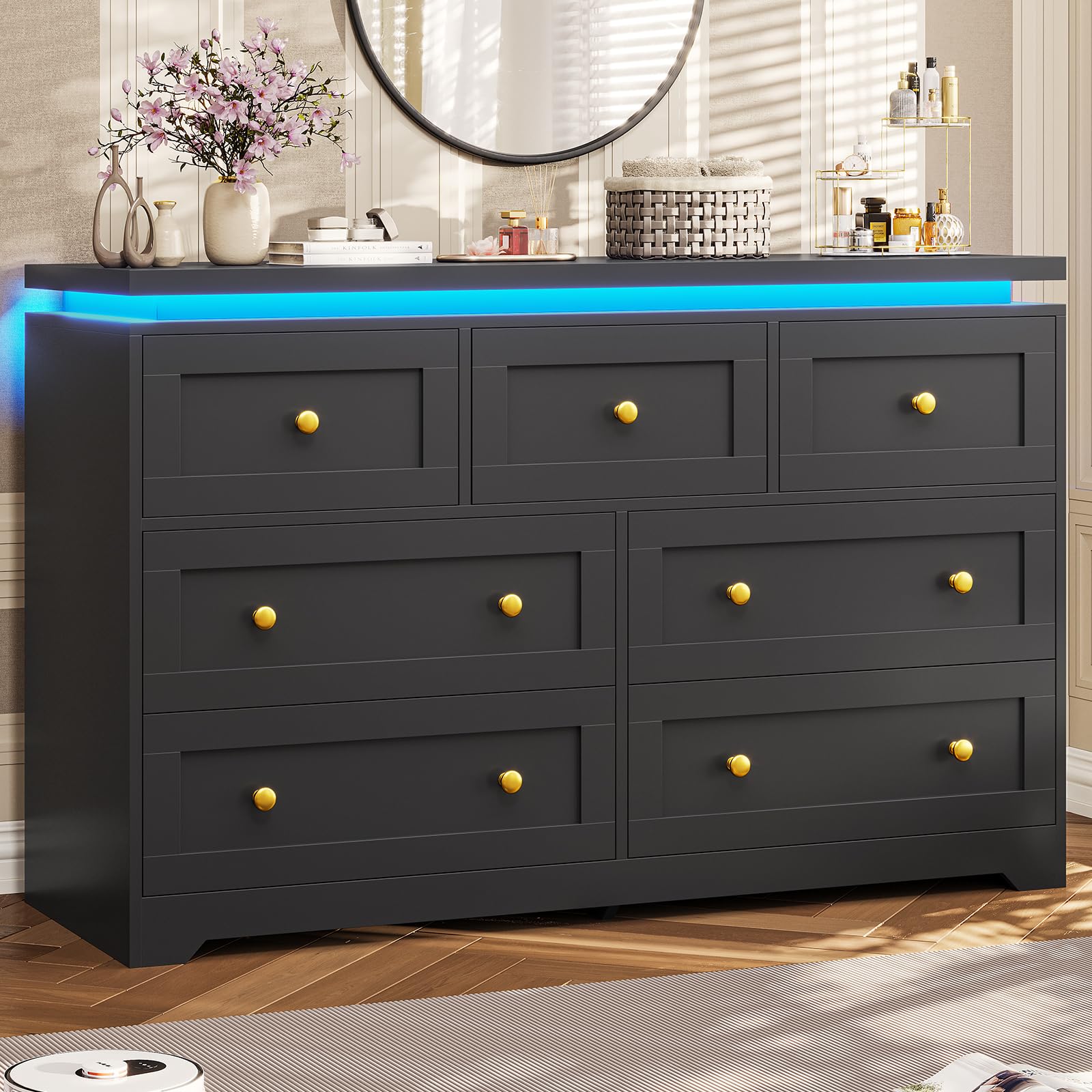 Amazon.com: VIAGDO Black Bedroom Dresser with 7 Drawers, Modern Chest ...