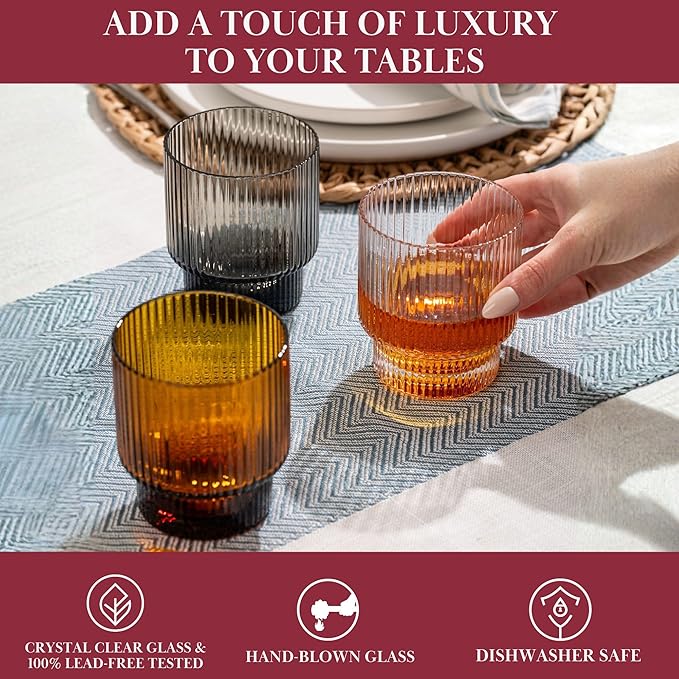 Set de 4 Vasos Qualia Carousel Gris con Diseño Acanalado 11 oz miniatura 4