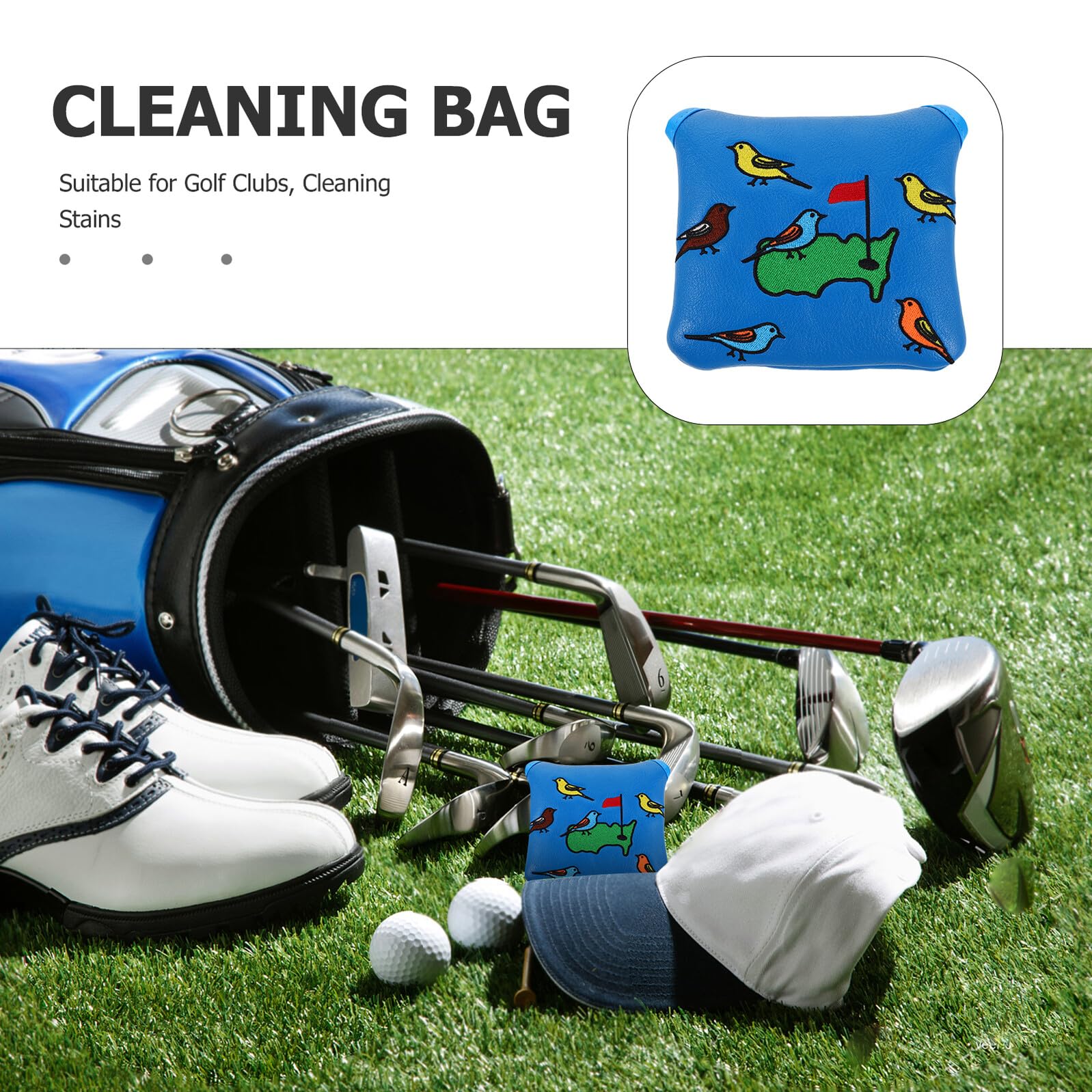Funda para Putter de Golf Tipo Mazo de PU Interior de Felpa Diseño Cuadrado Azul Protección Resistente para Campo de Golf Accesorio Ligero y Reutilizable
