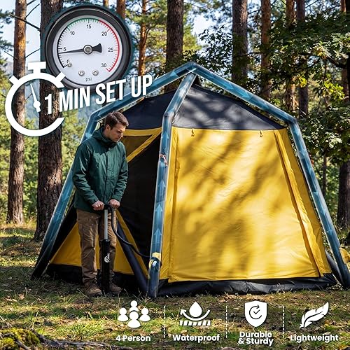 Miniatura 2 de TAILI Tienda inflable inflable para acampar con bomba de mano para 2/3/4/6 personas, fácil instalación inflable al aire libre Oxford impermeable