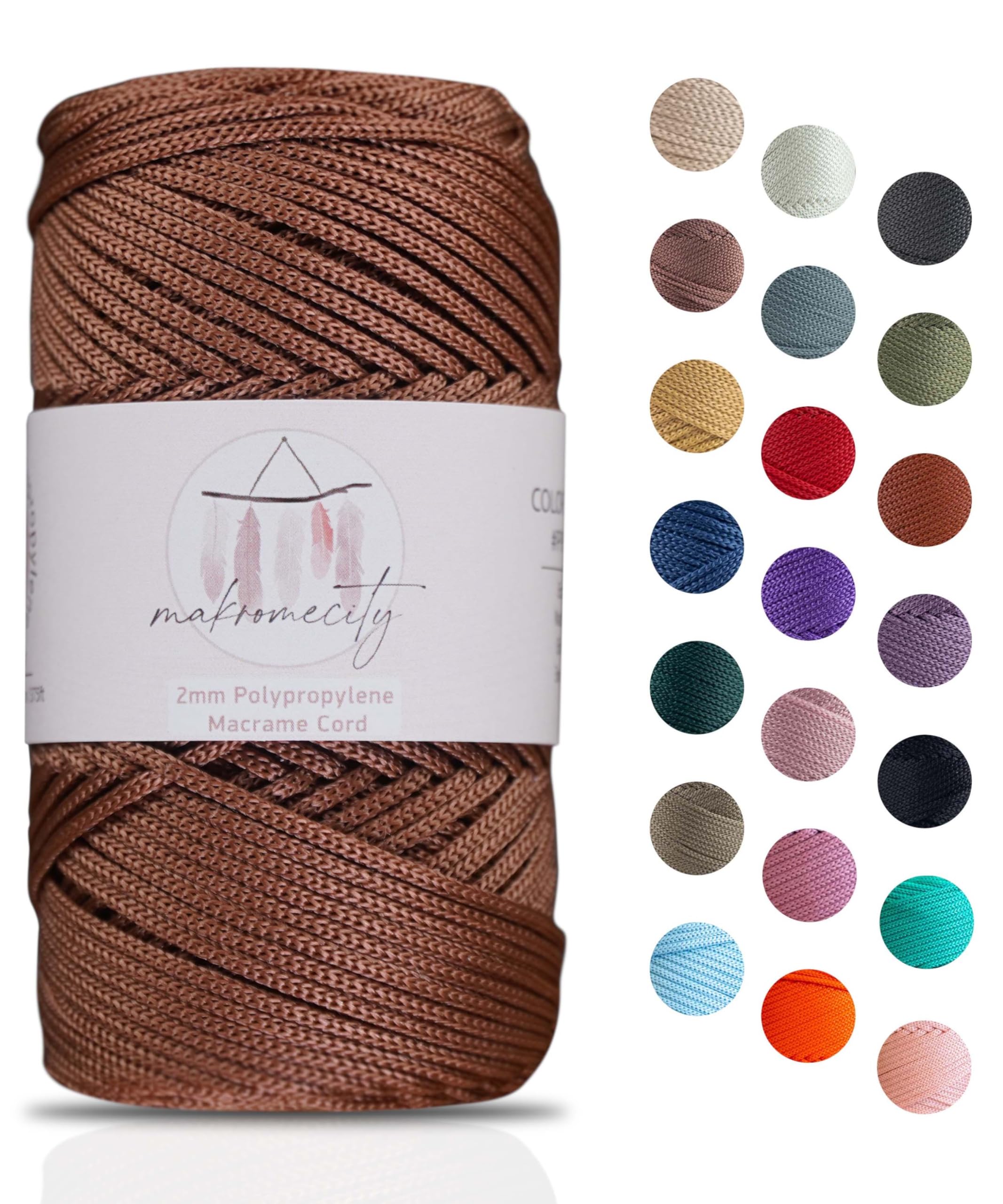 Makromecity Makramee Garn 2mm x 115m Premium Polyester Macrame Cord Polypropylene Yarn für Handwerk Wohndekorationen Platzteller Umhängetasche Handtasche Runner Schnullerkette 20 Farbe