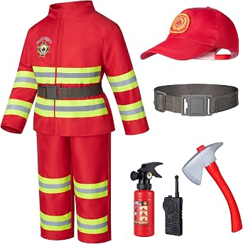 Child Fire Fighter Chief Role Costume Red for Kids3-9 Years