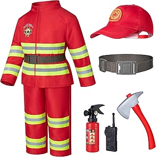 Elibelle Child Fire Fighter Chief Role costume Red For Kids(130cm 6-7 Years)