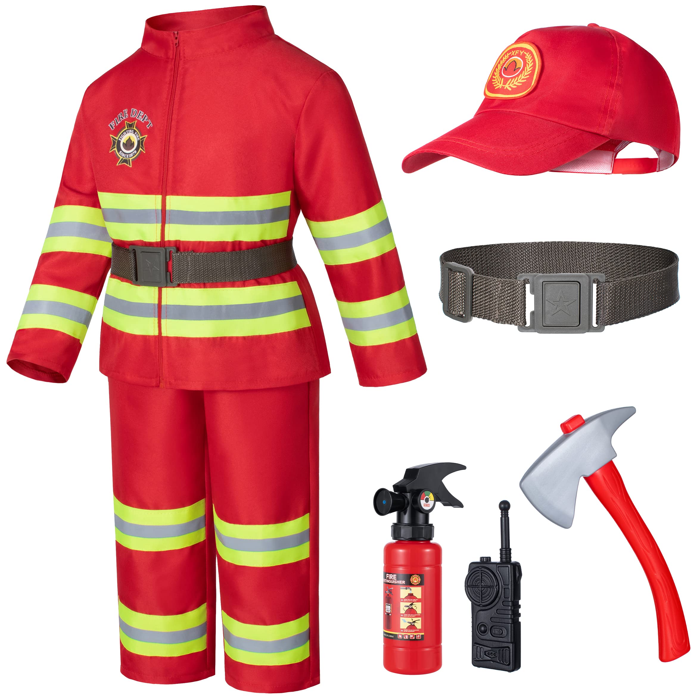 ElibelleChild Fire Fighter Chief Role Costume Red for Kids（3-9 Years