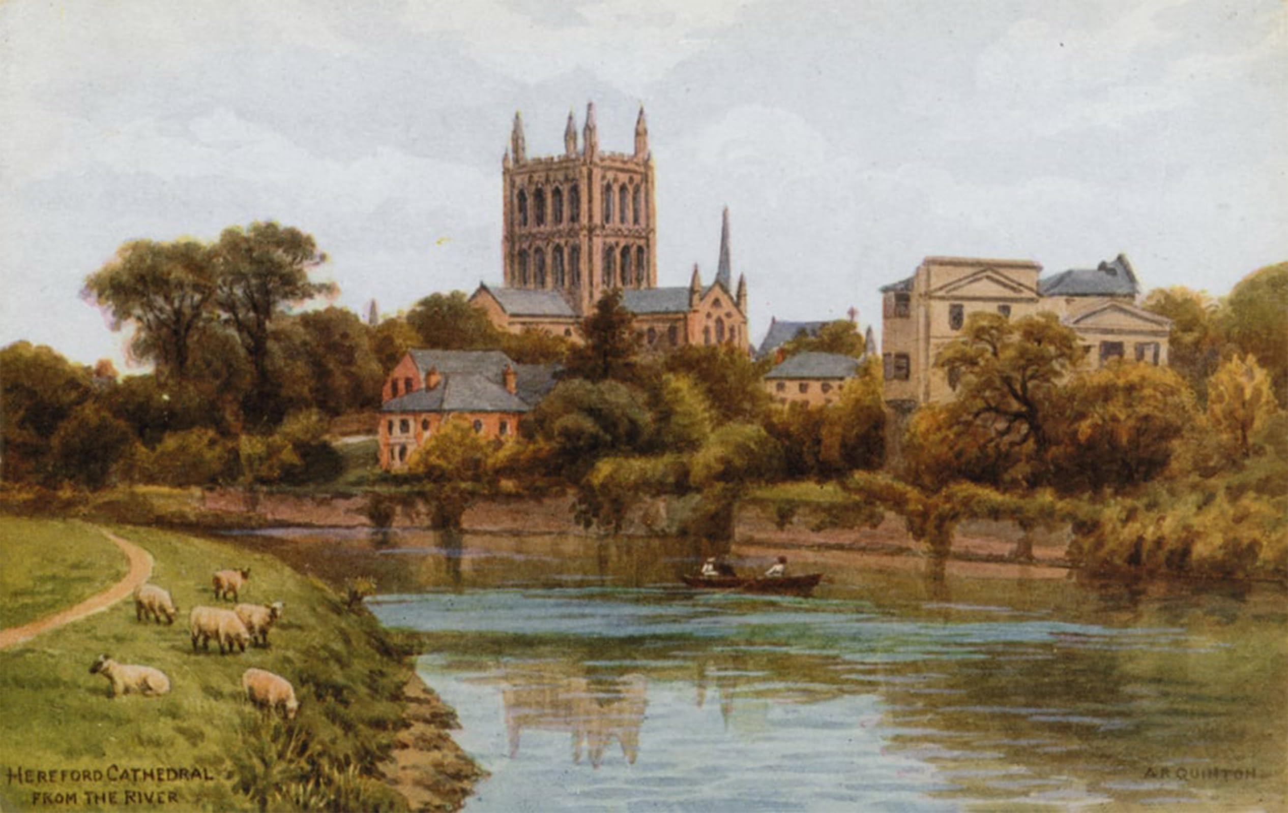 SERENDIPITP Vintage Wall Art Canvas Nordic Poster Canvas Print Picture Hereford Cathedral From the River by Alfred Robert Quinton Wall Art Poster for Home Decor 60x90cm