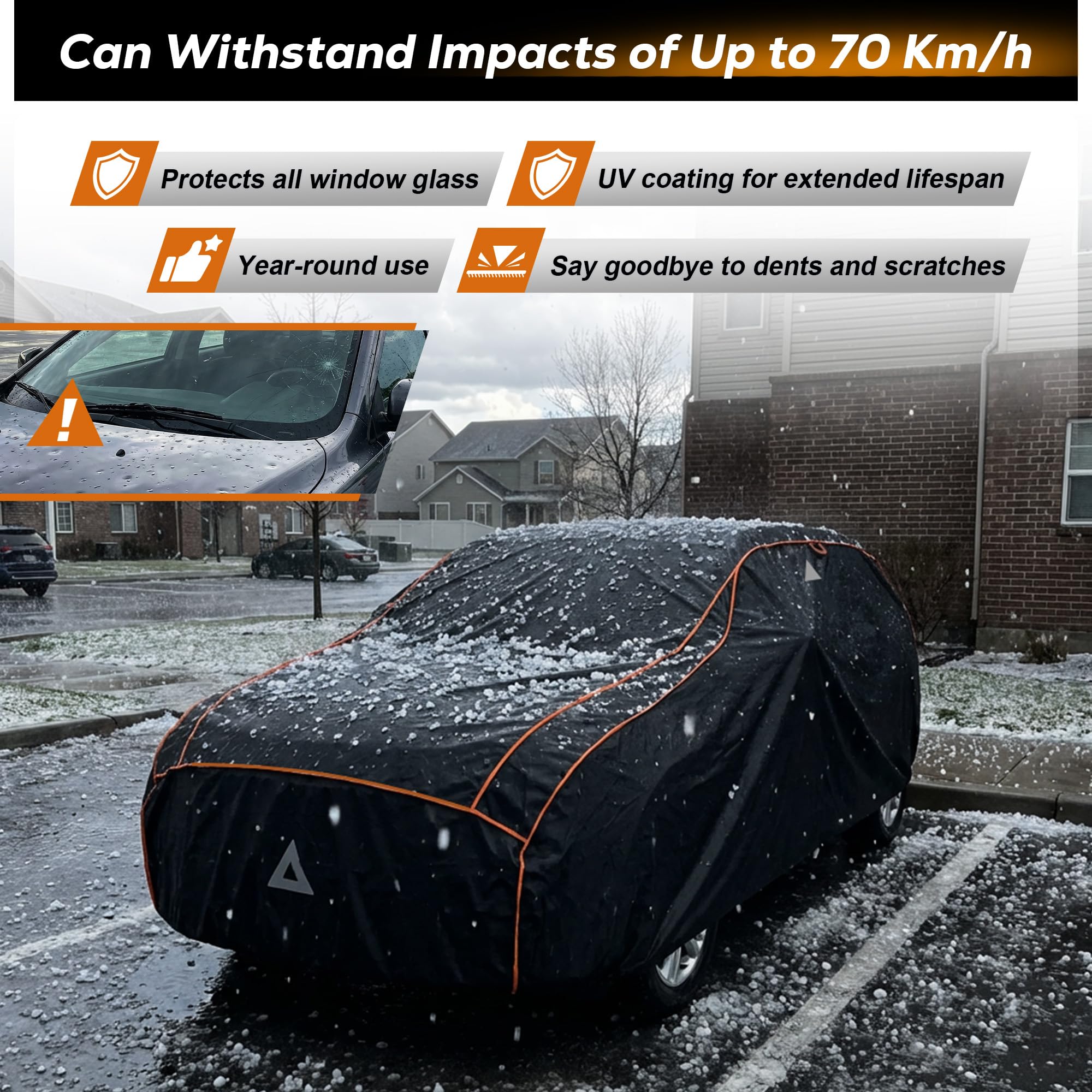 Hail Protector Car Cover for SUV(Length:191"-201") + Gift Windshield Sunshade, Multi-Layered EVA Hail Proof Car Cover, Padded Car Hail Protector Explorer, Telluride, Palisade, Pilot etc. - 3
